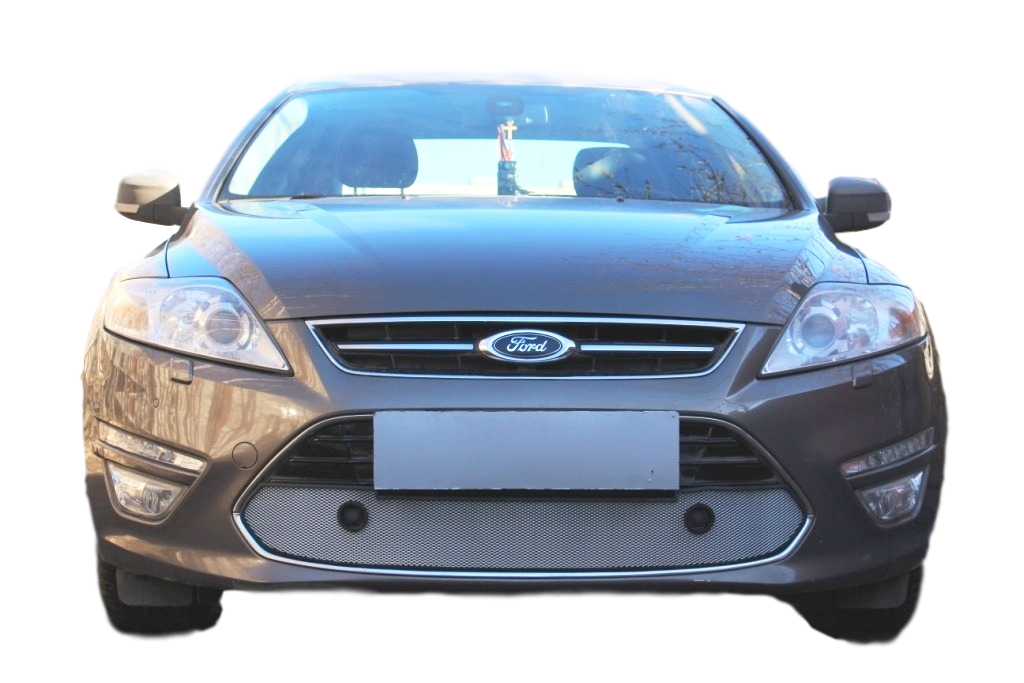 Защита радиатора (защитная сетка) Ford Mondeo IV 2012-2014 хромированная с датчиками парковки