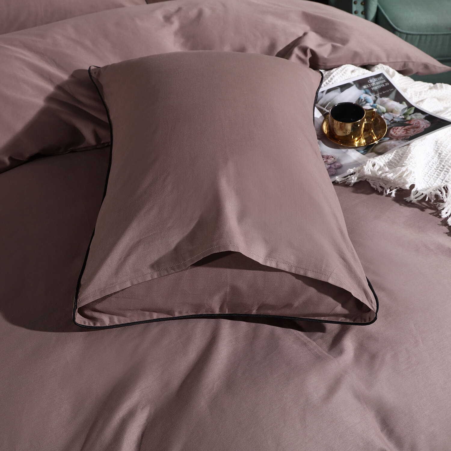 Комплект постельного белья Однотонный Сатин Элитный OCE007 - фотография № 7