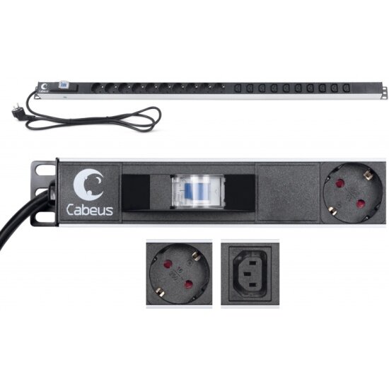 фото Блок розеток Cabeus PDU-16-10S-10C13-B 20шт, ZeroU, 19", 2м
