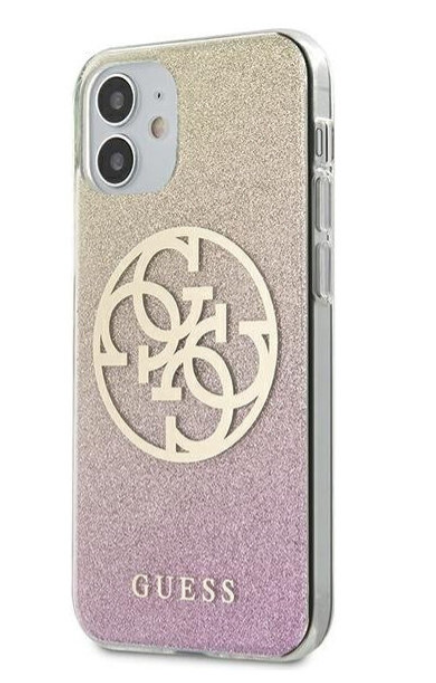 Чехол-накладка для iPhone 12 mini (5.4) Guess PC/TPU 4G Circle Logo Glitter Hard, Gradient Gold/Pink (GUHCP12SPCUGLPGG)