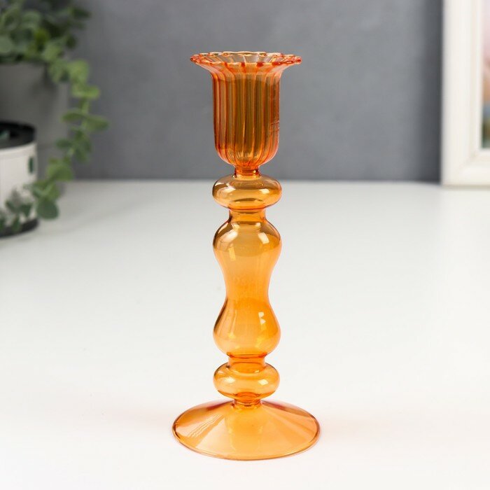Подсвечник стекло на 1 свечу Гаронн прозрачный оранж 18х7,5х7,5 см