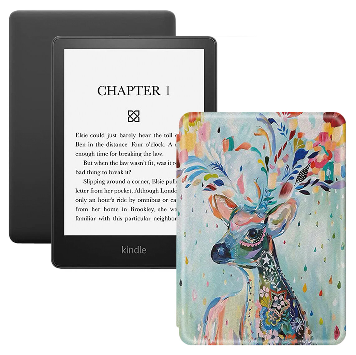 Электронная книга Amazon Kindle PaperWhite 2021 16Gb black Ad-Supported с обложкой ReaderONE PaperWhite 2021 Deer