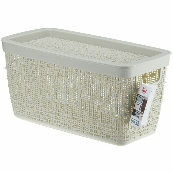фото Корзинка д/хранения Idea Бязь 4л 28х14х14cм с крышкой, белый ротанг ПП