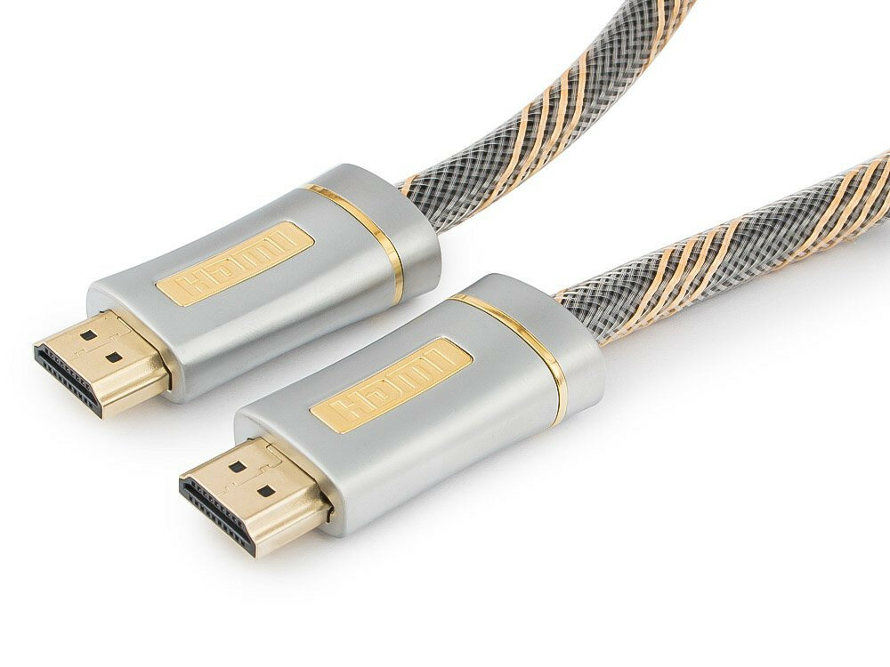 Кабель HDMI Cablexpert, серия Platinum, 4,5 м, v2.0, M/M, позол.разъемы, серебристый метал. корпус, нейлоновая оплетка, блистер CC-P-HDMI02-4.5M