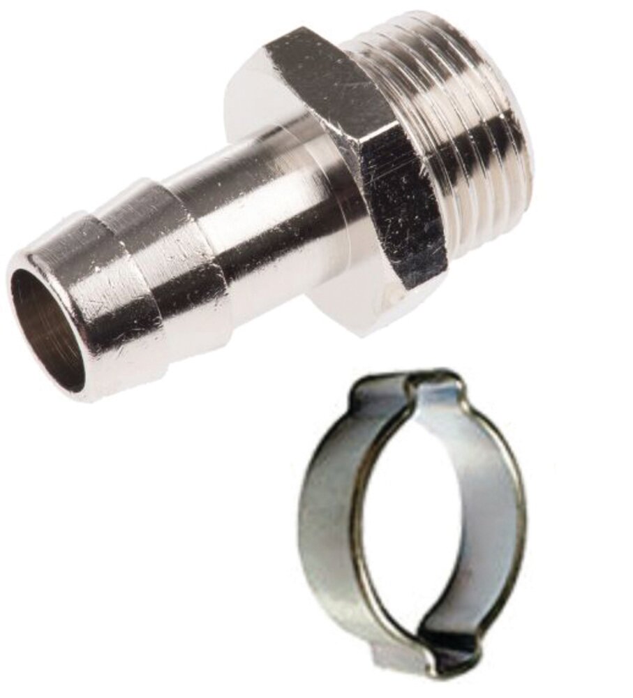 фото Переходник (фитинг) ELITECH 1/8" - ёлочка 12 мм, обжимное кольцо 12-17 мм.