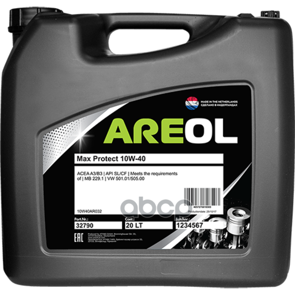 AREOL Areol Max Protect 10W40 (20L)_Масло Моторн.!Полусинтacea A3/B3,Api Sl/Cf,Mb 229.1,Vw 501.01/505.00