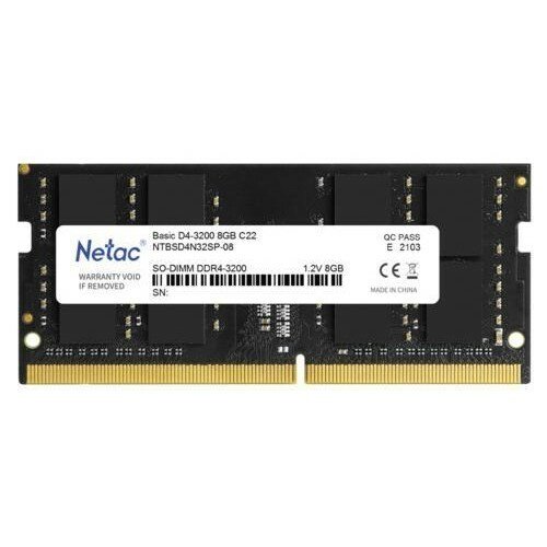 Netac Память SO-DIMM DDR4 8GB PC25600 3200MHz CL22 1.2V NTBSD4N32SP-08