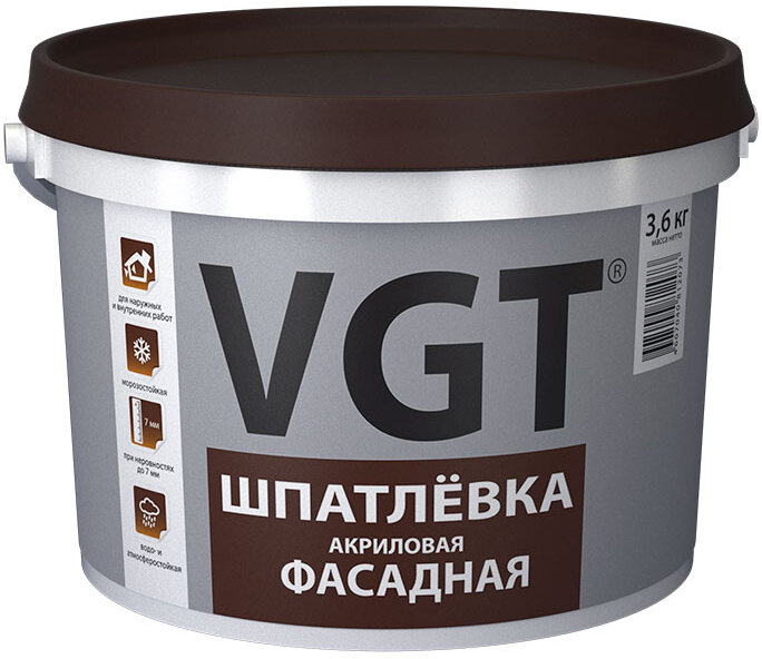 ВГТ шпатлевка фасадная акриловая (3,6кг) / VGT шпатлевка фасадная акриловая для наружных и внутренних работ (3,6кг)