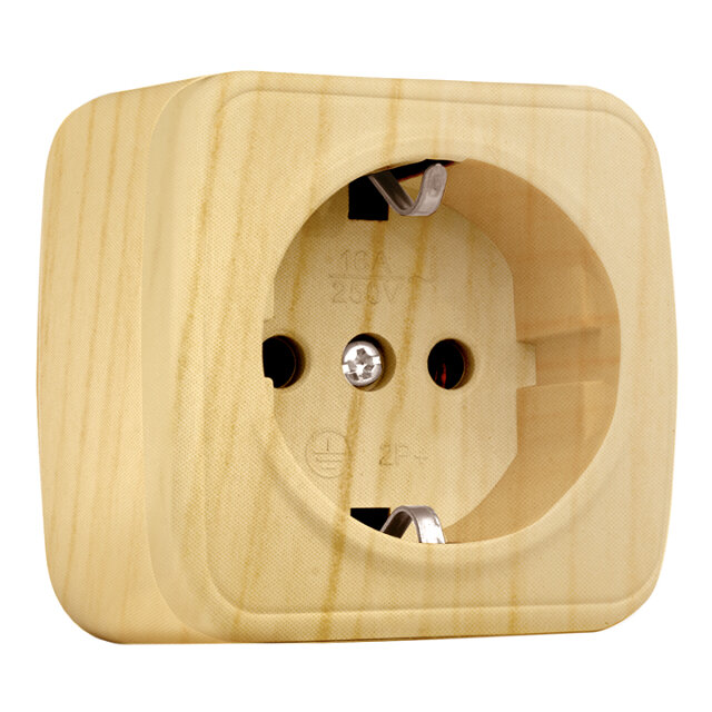 фото Розетка 1 пост ekf минск, 16а с заземлением, светлое дерево