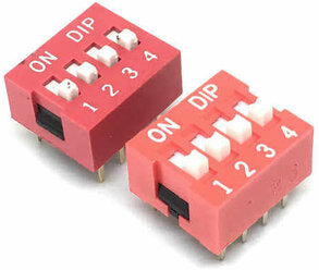 4 pin DIP переключатель красный шаг 2.54мм