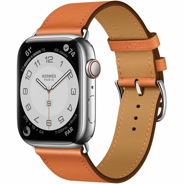 Часы Apple Watch Hermès Series 7 GPS + Cellular 45mm Silver Stainless Steel Case with Single Tour Orange GLOBAL