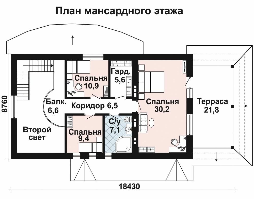 (223м2, 19х9м) Готовый проект дома из газобетона с мансардой и террасой - AS-387 - фотография № 4