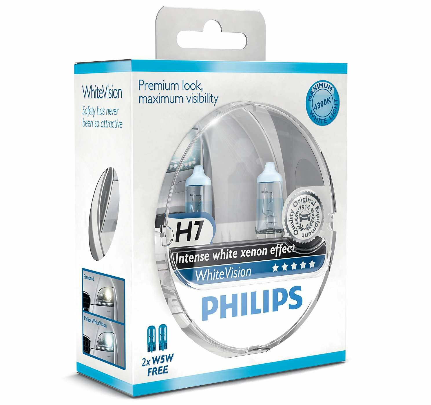 Лампа PHILIPS White Vision H7 12V + W5W - 2шт. (Комплект - 2 шт.) PHILIPS-12972WHVSM