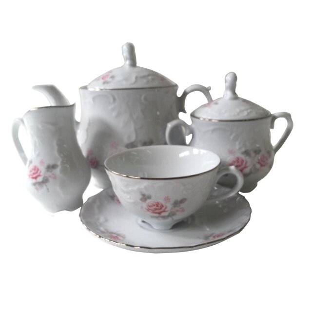 фото Сервиз чайный cmielow рококо бледная роза отводка платиной 6/15 фарфор