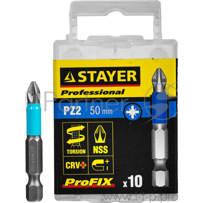 Бита Stayer Professional 26223-2-50-10_z01 ProFix E 1/4' 2 L=50мм 10шт 26223-2-50-10_z01 .
