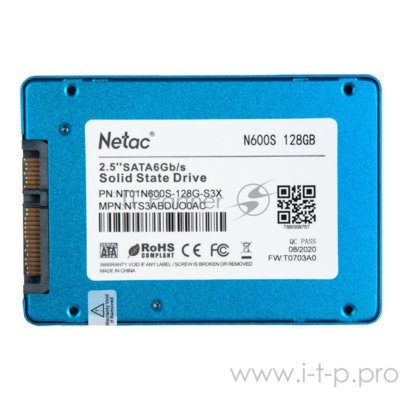 Накопитель SSD 2.5" Netac 128Gb N600s Series (nt01n600s-128g-s3x) Retail (sata3, up to 510/440MBs, 3