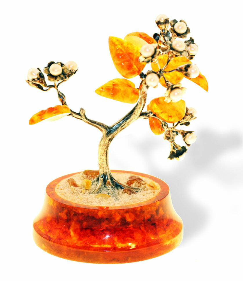 Сувенир "Цветущая сакура" из янтаря (серебро) - фотография № 1