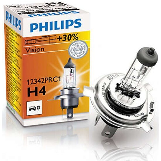 Лампа галогенная PHILIPS H4 Vision 12V 60/55W, 1шт, 12342PRC1