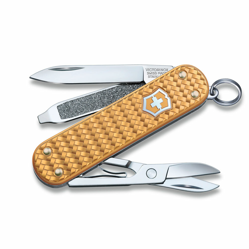 Нож-брелок Victorinox Classic SD Precious Alox Brass Gold 58мм 5 функций 0.6221.408G