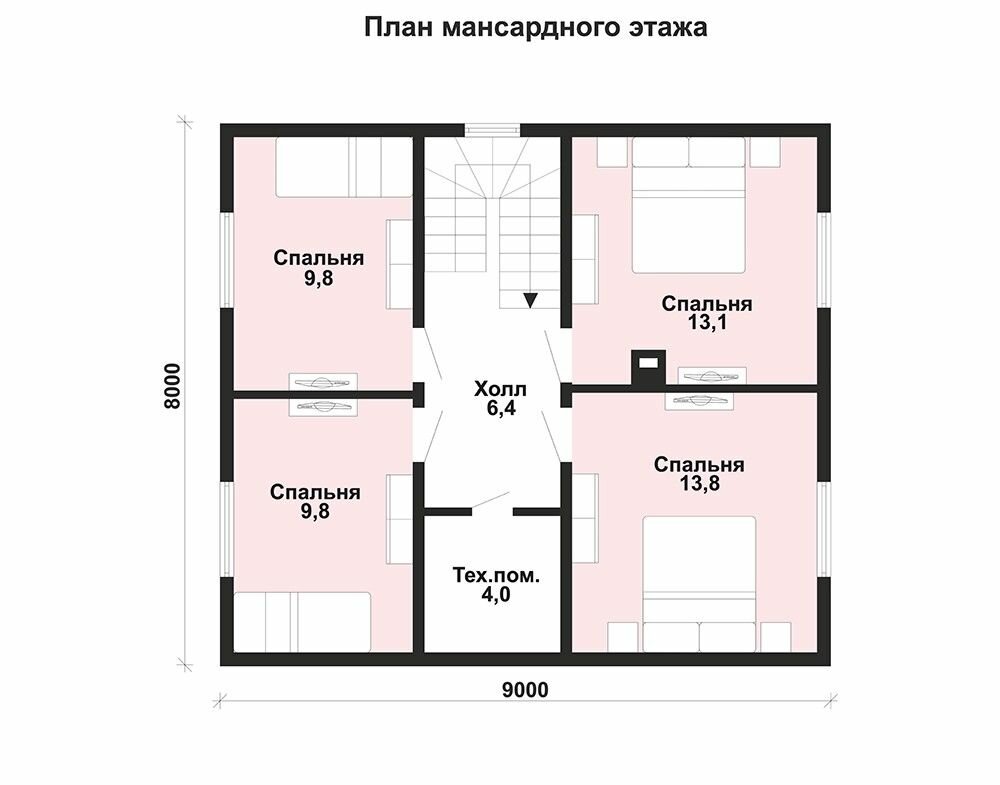 (130м2, 12х10м) Готовый проект двухэтажного каркасного дома с мансардой и террасой - AS-2125-4 - фотография № 4