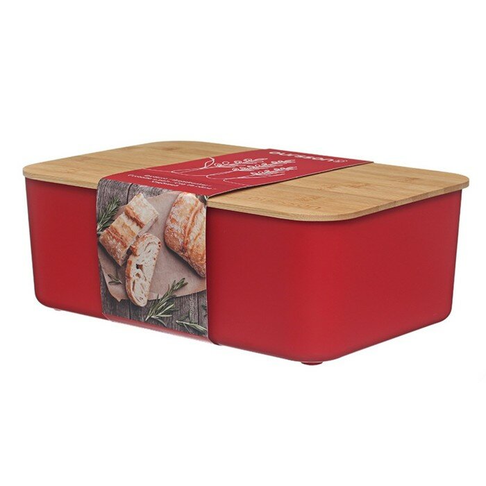Хлебница Oursson, 29.6×19.6×11 см, с разделочной доской, красная - фотография № 1