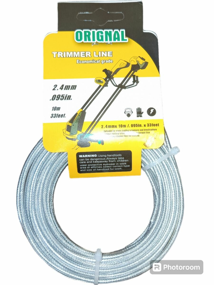 фото Леска для триммера 2.4мм 10м круглая с тросиком