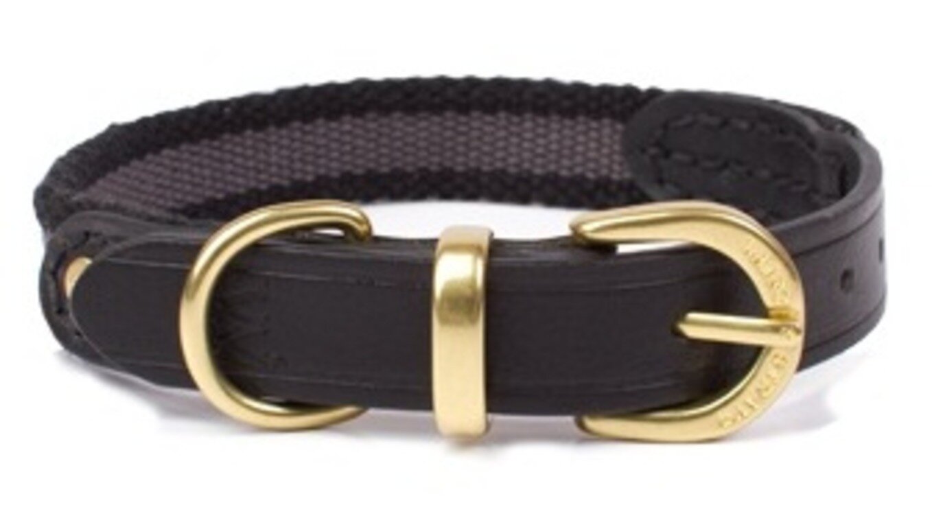 фото Ошейник для собак Waifs&Strays Classic, комбинированный (черная кожа/черная тесьма), размер M