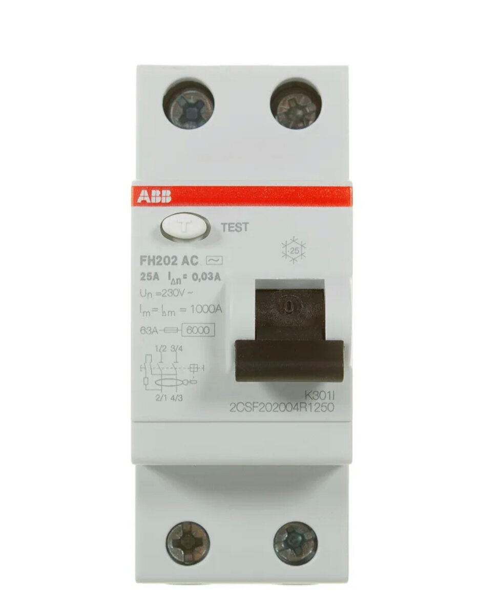 Устройство защитного отключения (УЗО) ABB FH202 AC 25/0,03 mA, 25A 30mA