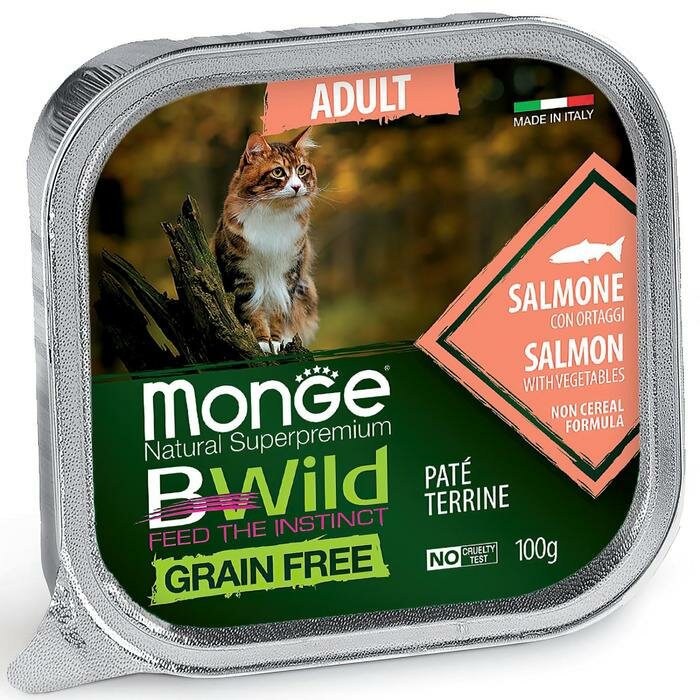 Влажный корм Monge Cat BWild GRAIN FREE для кошек, лосось/овощи, консервы, 100 г (24 шт) - фотография № 3