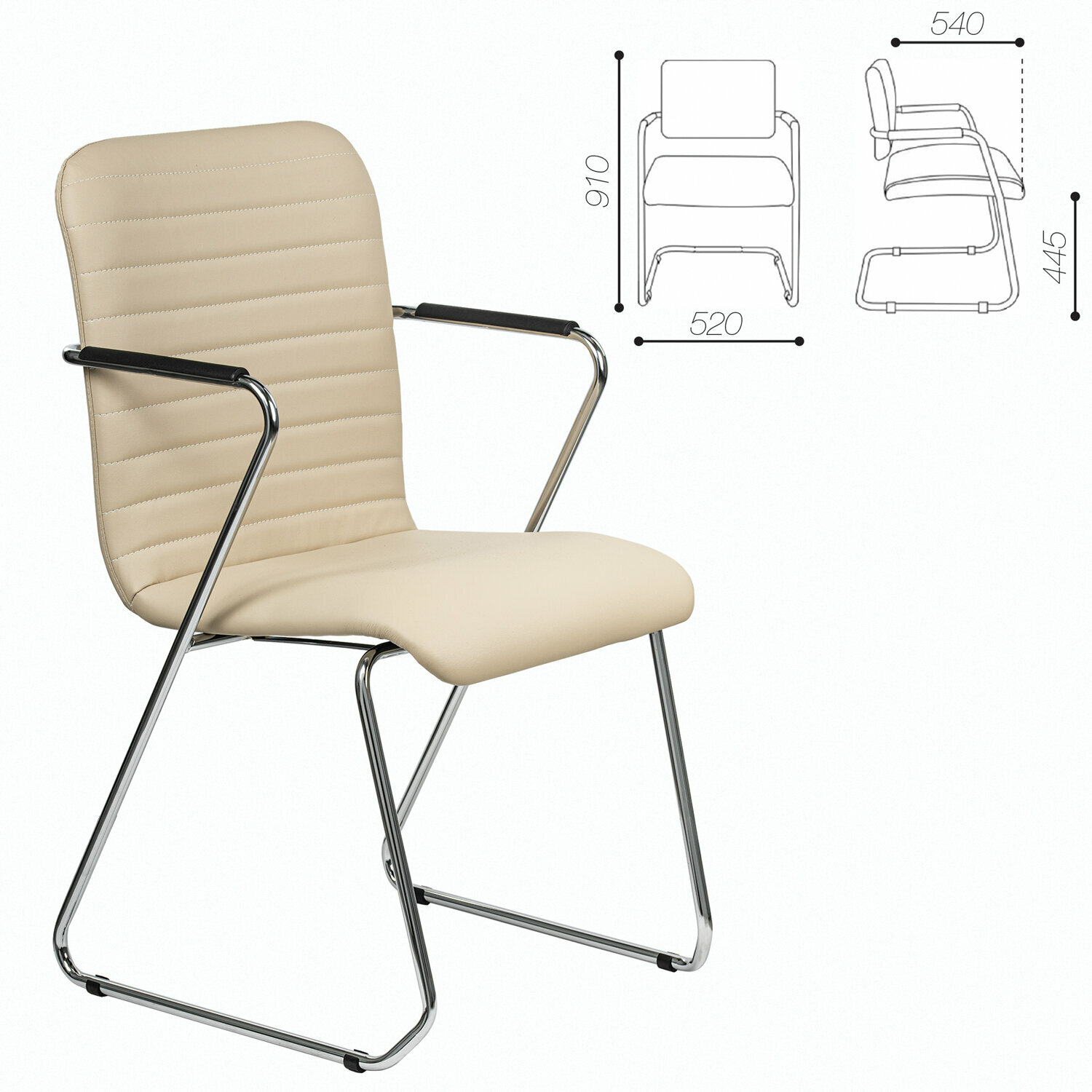 Кресло для приемных и переговорных BRABIX «Visit CF-101», хром, экокожа, бежевое, 532560 - фотография № 2