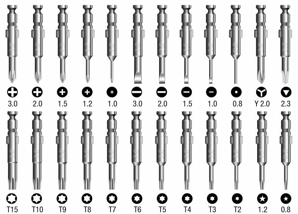 Набор прецизионных отверток (бит) для ремонта телефонов, планшетов, ноутбуков 24 в 1, в чехле - фотография № 7