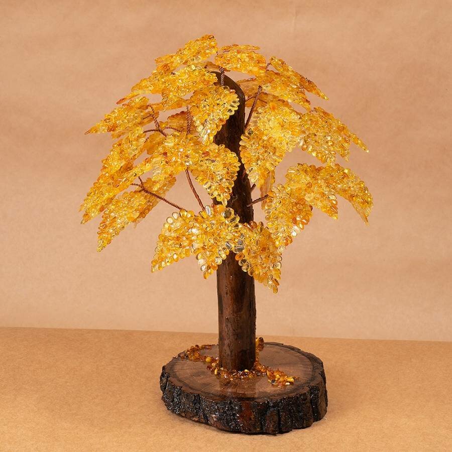Роскошное денежное дерево с листьями из натурального медового янтаря