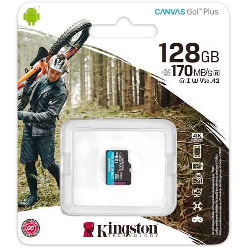 Карта памяти microSDXC Kingston 128 Гб класс 10 UHS-I U3 V30 Canvas GO Plus A2