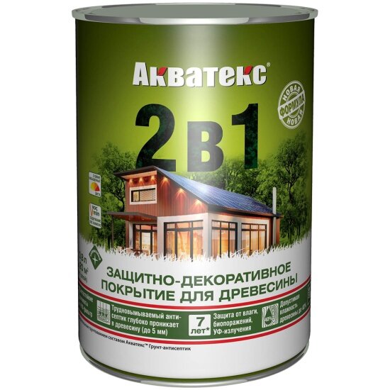 Защитно-декоративное покрытие для дерева Акватекс 2 в 1 полуматовое 08 л калужница