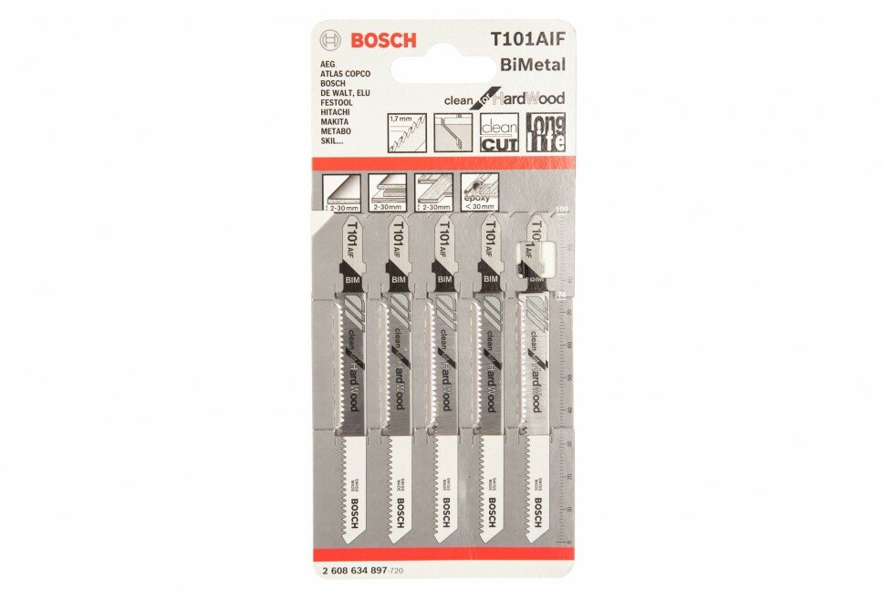 Пилки T101AIF 5 шт. для лобзика (77 мм; хвостовик с 1 упором; чистый пропил BIM) Bosch 2.608.634.89