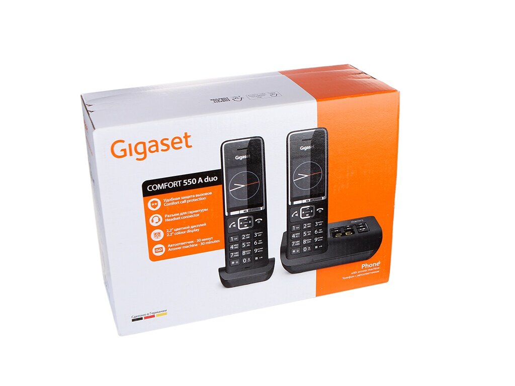 Радиотелефон с автоответчиком и двумя трубками Gigaset Comfort 550A DUO RUS Black