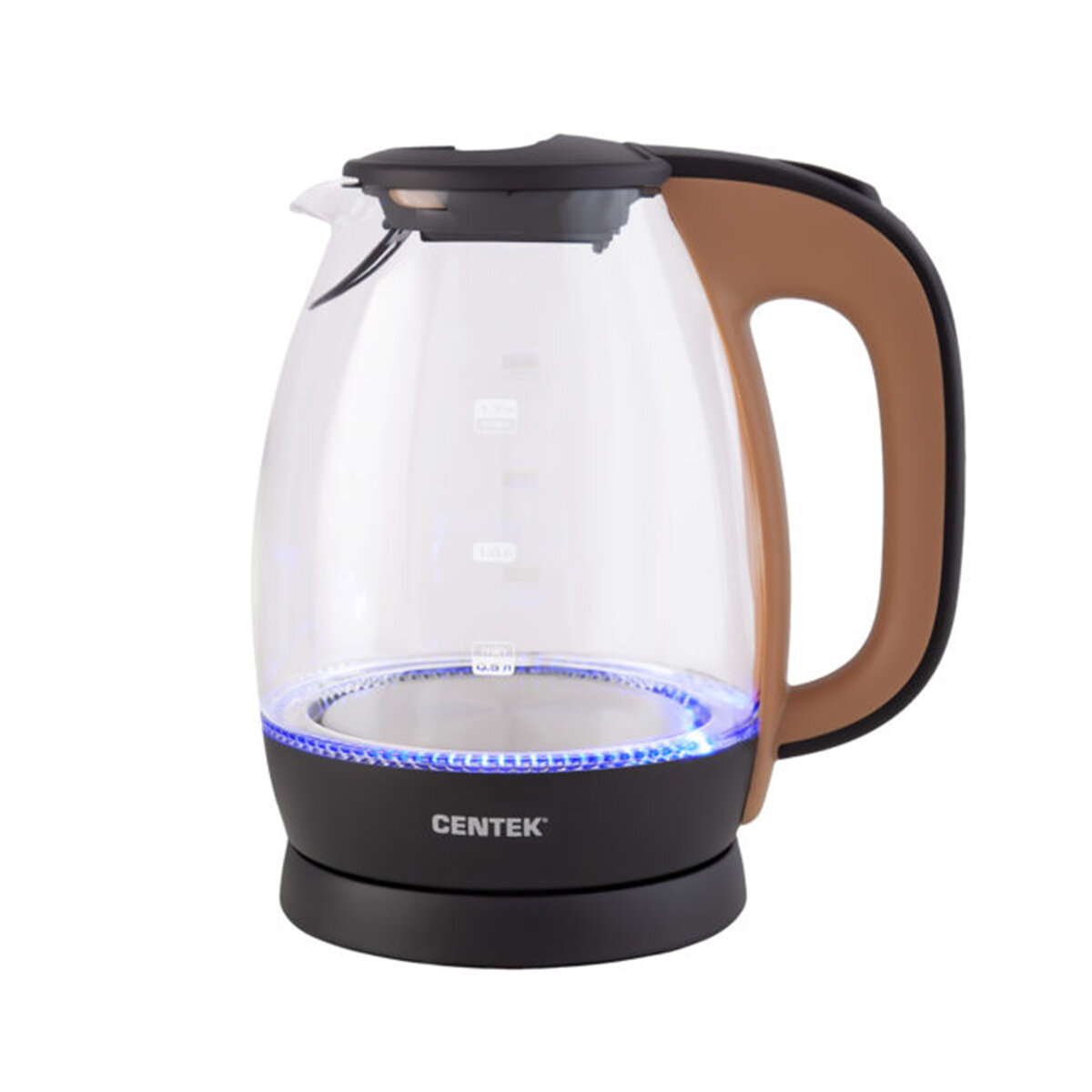 Стеклянный чайник электрический Centek CT-0056, 1,7 л, пластик бежевый/кофе