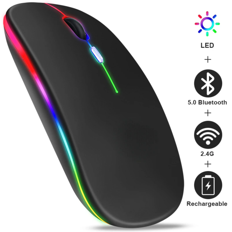 Мышь беспроводная для компьютера ноутбука пк  макбука / с RGB подсветкой / Bluetooth 5.0 + Wireless / черная