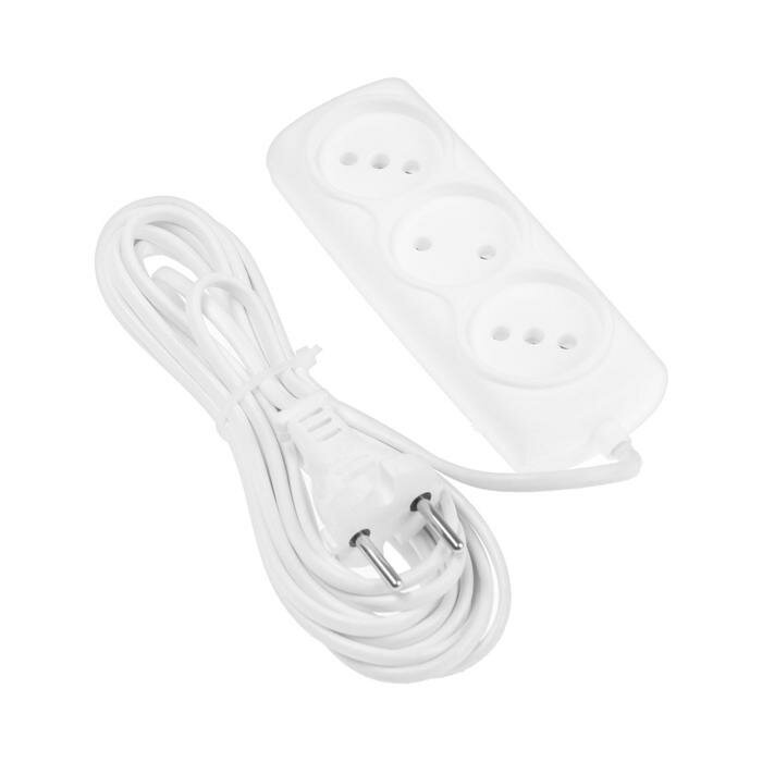 фото Удлинитель Smartbuy, 3 розетки, 5 м, 6 А, 1350 Вт, ШВВП 2х0.75 мм2, без з/к, белый
