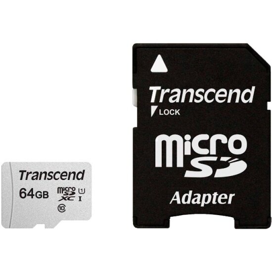 Карта памяти TRANSCEND micro SDXC 64Gb 300S UHS-I U1 A1 + ADP (100/20 Mb/s)