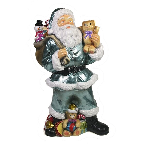 Фигура декоративная Санта с игрушечным мишкой в руке (цвет бирюзовый) 10*13*25см KSMR-713241/W085