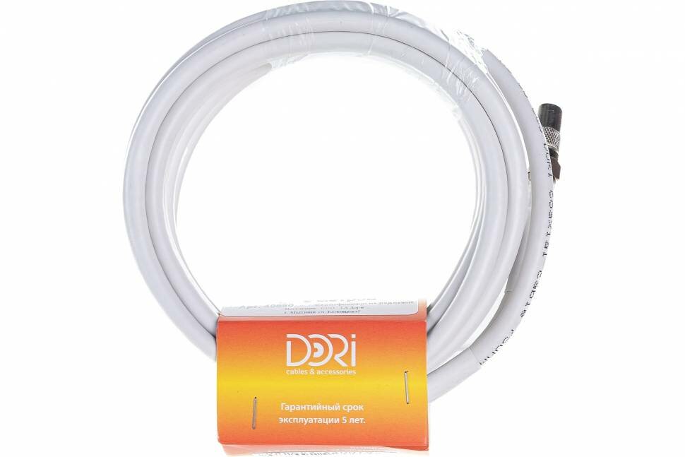 фото Коаксиальный кабель DORI RG-6 на F-разъёмах 5 м + переходник на TV 40880