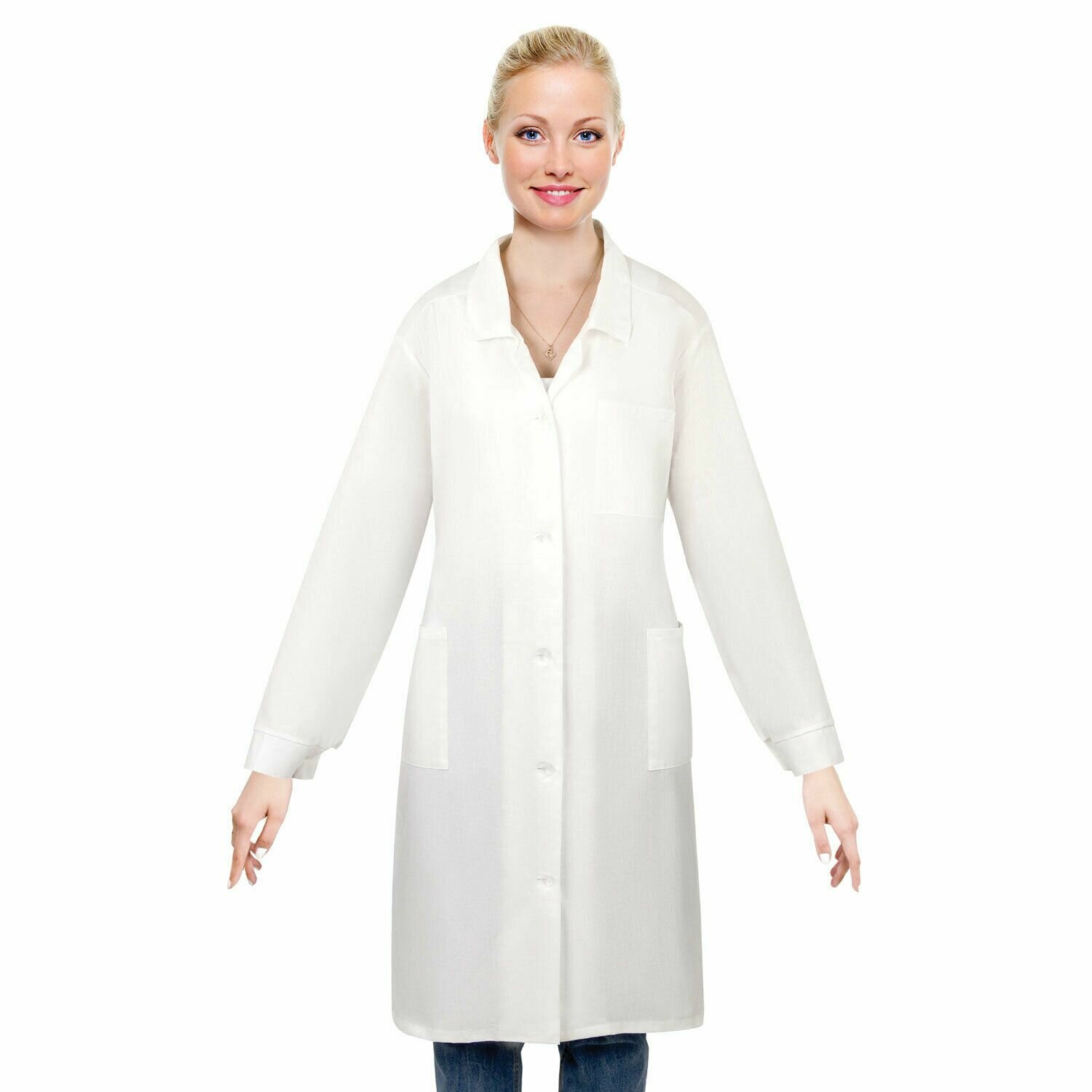 фото Халат рабочий КНР женский, белый, бязь, размер 56-58, рост 170-176, плотность ткани 142 г/м2