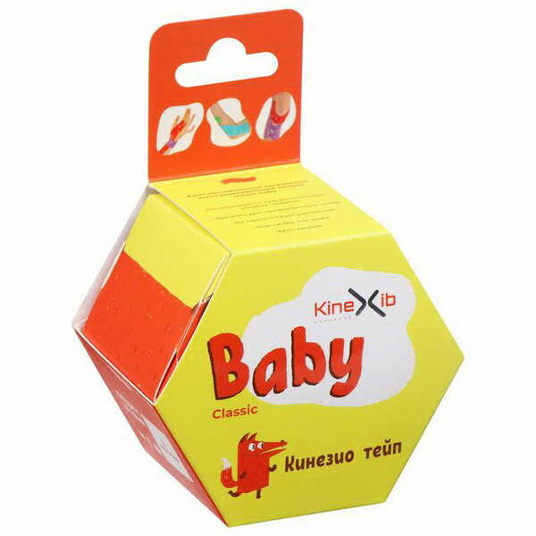 Кинезио тейп Classic Baby, 4 см x 4 м, цвет красный, принт лиса