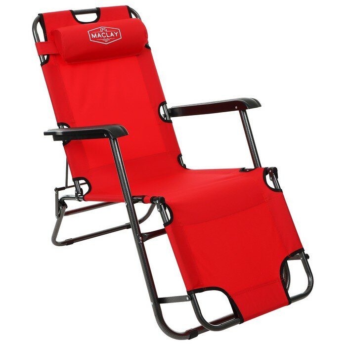Кресло-шезлонг туристическое, с подголовником 153х60х30 см, до 100 кг, цвет красный - фотография № 2