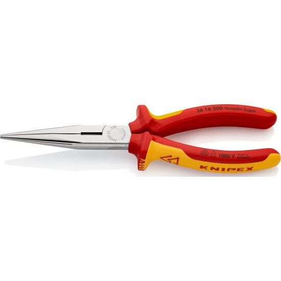 Длинногубцы KNIPEX KN-2616200SB, режущие кромки, полукруглые губки, 200 мм, VDE