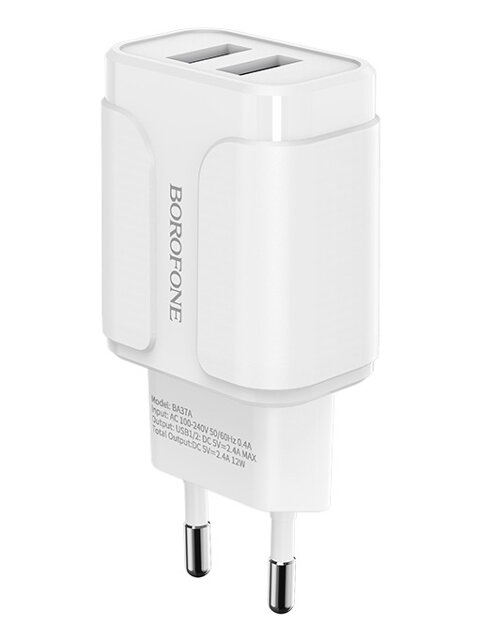 Зарядное устройство Borofone BA37A Speedy 2xUSB 2.4А White 0L-00045123