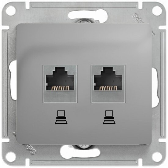 Розетка SCHNEIDER ELECTRIC GLOSSA двойная компьютерная RJ45+RJ45, кат.5E, механизм, алюминий