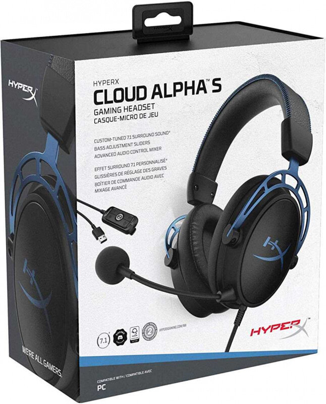 Наушники с микрофоном HyperX Cloud Alpha S черный/голубой 1м мониторы оголовье (HX-HSCAS-BL/WW)