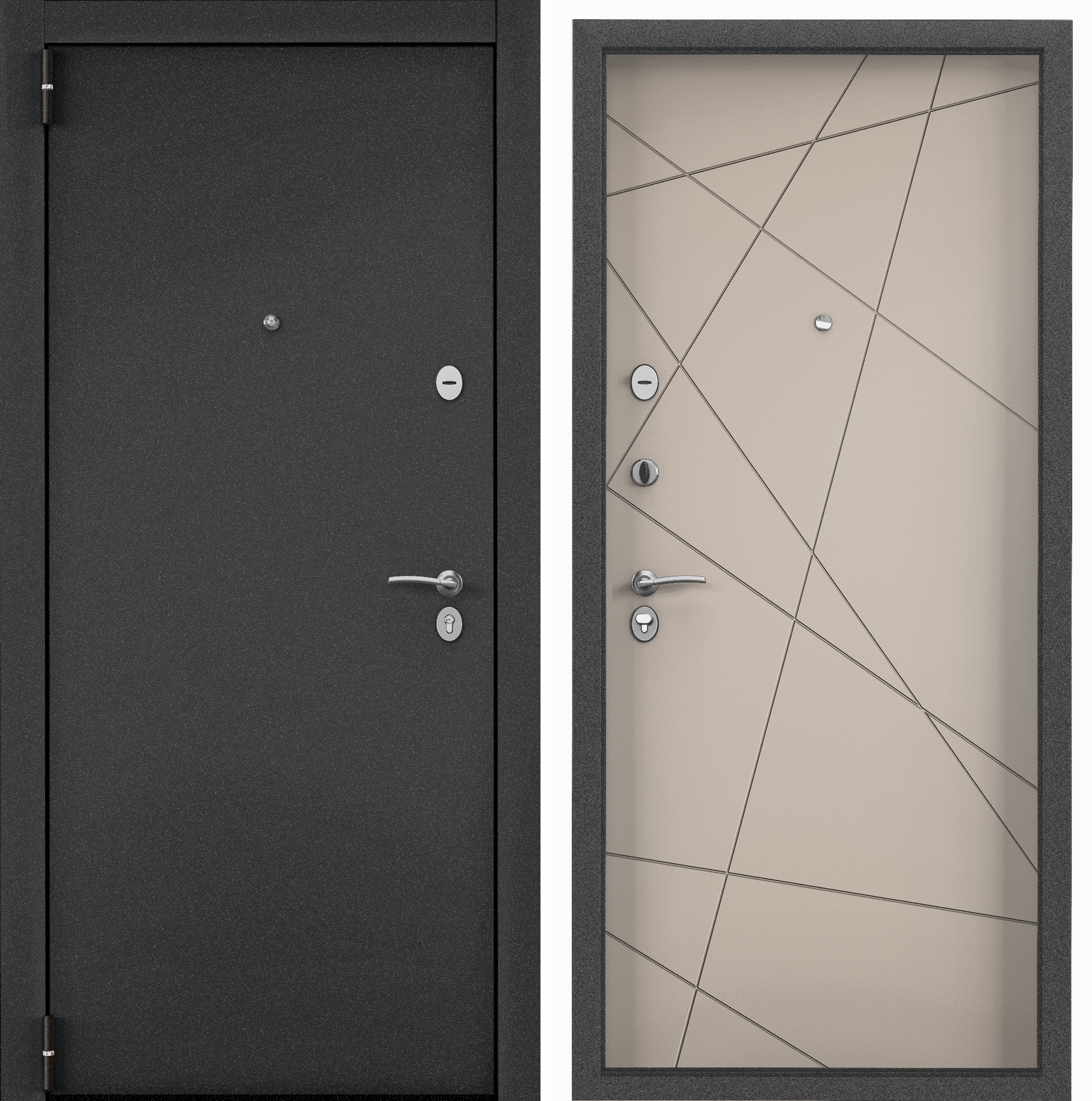 Дверь входная для квартиры Torex Terminal-D тепло-шумоизоляция антикорозийная защита замки 3-го и 4-го класса защиты Темно-серый букле графит/Холст латте_X6-26